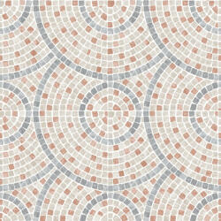  Apró darabokból kirakott nagyformátumú koncentrikus mozaik minta krémfehér bézs/szürkésbézs szürke és narancs tónus tapéta (M76310)