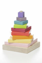 Cubika Set Constructii 10 Piese, Piramida Culorilor-Jucarie din lemn Cubika