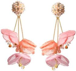 Eva Grace Cercei Celeste, roz, in forma de petale, decorati cu pietre si perle - Colectia Floral Paradise