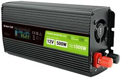 GREEN CELL PowerInverter LCD 12 V 500 W/1000 W Pure sine wave inverter (GC-INV-12V-500W-GCP500LCD)