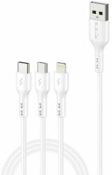 FONENG X36 3in1 USB to USB-C / Lightning / Micro USB Cable, 2.4A, 1, 2m (White) (X36 3 in 1 / White) - wincity