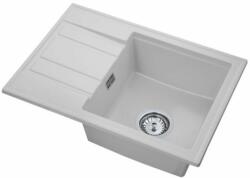 Gamma Modern 6040 csepegtetőtálcás egymedencés gránit mosogató, manuális szifonnal, fehér, beépíthető (ZLE000063)