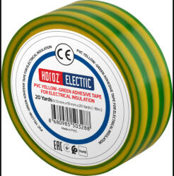 Horozk Electrik 18 m-es szigetelőszalag sárga-zöld színben (darabár min. rendelhető mennyiség 10 db)