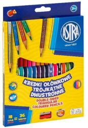 Astra Színes ceruza ASTRA háromszögletű duó kétvégű hegyezővel 18 darabos 36 színű (312023002) - fotoland