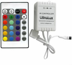 Ultralux IR Vezérlő RGB vagy Fehér LED világításhoz, 12-24V DC, 3x2A (RGBIRC24)