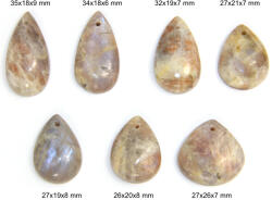  Pandantiv/Cabochon Piatra Lunii Rainbow cu Piatra Soarelui cu Gaura - Picatura - 26-35x18-26x6-9 mm - 1 Buc