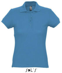 SOL'S Női PASSION négy gombos rövid ujjú galléros pamut póló, SOL'S SO11338, Aqua-L (so11338aq-l)