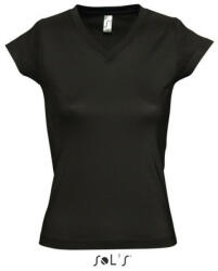 SOL'S Női MOON V-nyakú rövid ujjú pamut póló, SOL'S SO11388, Deep Black-XL (so11388dbl-xl)