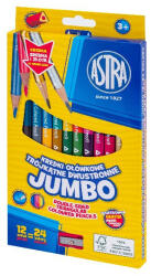 Színes ceruza ASTRA Jumbo hengeres duó kétvégű hegyezővel + arany/ezüst 12 darabos 24 színű - kreativjatek