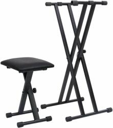 vidaXL fekete dupla merevítésű billentyűzetállvány és szék (70097) - pepita