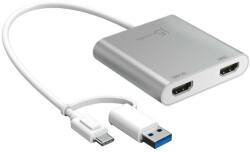 j5create Адаптер j5create JCA365, от USB-A(м)/USB-C(м) към 2x HDMI(ж), сив, 4K@30Hz (JCA365)