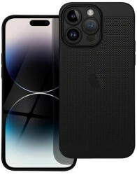 Apple iPhone 14 Pro Max, Műanyag hátlap védőtok, légáteresztő, lyukacsos minta, Breezy, fekete - mobilkozpont
