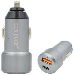 Dux Ducis autós töltő USB-A + USB-C aljzat (5V/3A, 24W, PD gyorstöltő 3.0) szürke (B30)
