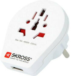 SKROSS Univerzális konnektor átalakító úti adapter, USB töltővel, Skross 1.500260