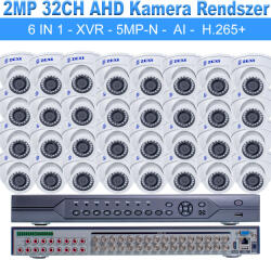 32 DOME KAMERÁS 2 MP 2.8mm AHD RENDSZER , XVR AI H. 265 /H. 265+