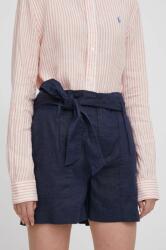 Lauren Ralph Lauren vászon rövidnadrág sötétkék, sima, magas derekú - sötétkék 36