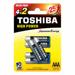 Toshiba HIGH POWER LR03 AAA 1, 5 V alkáli elemek buborékcsomagolás 6 darab (TOSBAT0140)