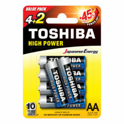 9518 TOSHIBA HIGH POWER LR6 AA 1, 5V alkáli elemek CSOMAG 6db (TOSBAT0150)