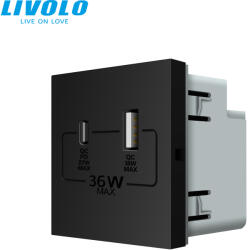 LIVOLO C7USBACB LIVOLO QC-PD 36W USB A+C töltőaljzat-csatlakozó aljzat, fekete (C7USBACB)