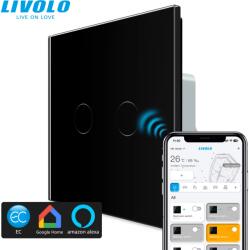 LIVOLO C708ECB LIVOLO EC okos 106+6 dupla alternatív érintőkapcsoló, 240V 5A, fekete kristályüveg (C708ECB)
