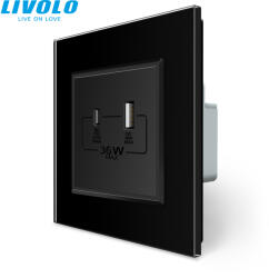 LIVOLO C77USBACB LIVOLO QC-PD 36W USB A+type-C fali töltőaljzat fekete kristályüveg (C77USBACB)