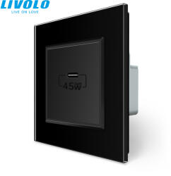 LIVOLO C77USBCB LIVOLO QC-PD 45W USB type-C fali töltőaljzat fekete kristályüveg (C77USBCB)