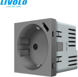 LIVOLO C724S LIVOLO ezüst dugalj-konnektor 250V 16A 2P+F + USB type-C QC-PD 18W fali töltőaljzat (C724S)