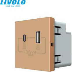 LIVOLO C7USBACG LIVOLO QC-PD 36W USB A+C töltőaljzat-csatlakozó aljzat, arany (C7USBACG)