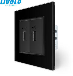 LIVOLO C772USBB LIVOLO dupla USB fali töltőaljzat 10.5W fekete kristályüveg (C772USBB)