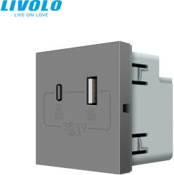 LIVOLO C7USBACS LIVOLO QC-PD 36W USB A+C töltőaljzat-csatlakozó aljzat, ezüst (C7USBACS)