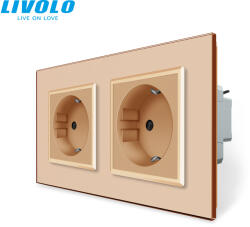 LIVOLO C72723G LIVOLO dupla földelt dugalj, rugós bekötés, 2P+F 16A 250V arany kristályüveg (C72723G)