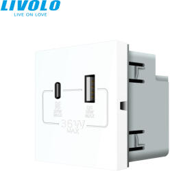 LIVOLO C7USBACW LIVOLO QC-PD 36W USB A+C töltőaljzat-csatlakozó aljzat, fehér (C7USBACW)
