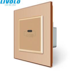LIVOLO C77USBCG LIVOLO QC-PD 45W USB type-C fali töltőaljzat arany kristályüveg (C77USBCG)