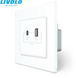 LIVOLO C77USBACW LIVOLO QC-PD 36W USB A+type-C fali töltőaljzat fehér kristályüveg (C77USBACW)