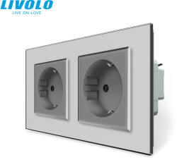 LIVOLO C72723S LIVOLO dupla földelt dugalj, rugós bekötés, 2P+F 16A 250V ezüst kristályüveg (C72723S)