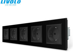LIVOLO C75723B LIVOLO ötös földelt dugalj, rugós bekötés, 2P+F 16A 250V fekete kristályüveg (C75723B)