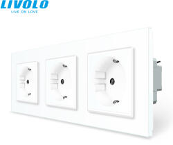 LIVOLO C73723W LIVOLO hármas földelt dugalj, rugós bekötés, 2P+F 16A 250V fehér kristályüveg (C73723W)
