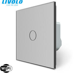  C706WFS LIVOLO 106 alternatív WiFi okos váltó érintőkapcsoló, Fázis-Nulla bekötés, 240V 5A, ezüst kristályüveg (C706WFS)