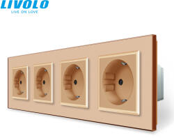 LIVOLO C74721G LIVOLO földelt négyes dugalj konnektor 2P+F 16A 250V, arany üvegkeret (C74721G)