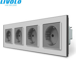 LIVOLO C74723S LIVOLO négyes földelt dugalj, rugós bekötés, 2P+F 16A 250V ezüst kristályüveg (C74723S)