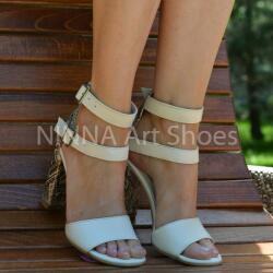 Sandale dama crem-color, din piele naturala toc 9cm - NAA57CREM - ellegant