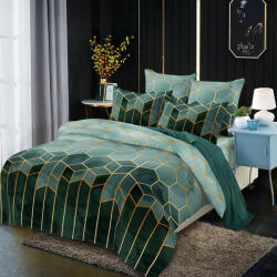 Casa de Vis Lenjerie de pat dublu, bumbac finet premium, 6 piese, 2 persoane, Geometric green (FY6009) Lenjerie de pat