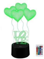  3D LED Love Hearts Night Light, 16 vezérelhető szín, Touch szín 7 színnel, Ambient Light, USB tápegység/3 AAA elem (54-axyd)