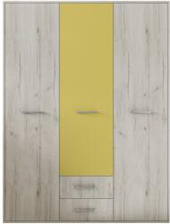 IRIM Yoo szekrény, 150x52x200 cm, forgácslap, 3 ajtó, 2 fiók, zöld színű/fehér fa kivitelben