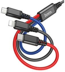 hoco. X76 kábel 8-pin Lightning / MicroUSB / Type-C, fekete / piros / kék - pixelrodeo