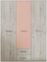 IRIM Yoo gardróbszekrény, 150x52x200 cm, forgácslap, 3 ajtó, 2 fiók, rózsaszín/fehér fa kivitelben
