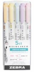 Zebra Szövegkiemelõ készlet, 1, 4/4 mm, kétvégű, ZEBRA "Mildliner Highlighter Gentle", 5 különbözõ szín (5 db) (TZ78705)