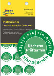 Avery Zweckform No. 6989-2026 zöld színű, 20 mm átmérőjű, öntapadós biztonsági hitelesítő címke, 2026-2031-es évszámmal, Nächster Prüftermin felirattal - kiszerelés: 120 címke / csomag