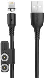 Foneng X62 Mágneses 3 az 1-ben USB USB-C / Lightning / Micro USB kábel, 2.4A, 1m (fekete)