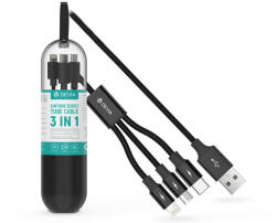 DEVIA USB-A - USB Type-C / Lightning / micro USB töltőkábel 1, 2 m-es vezetékkel - Devia Kintone Series Tube Cable 3in1 - 10W - fekete - bluedigital